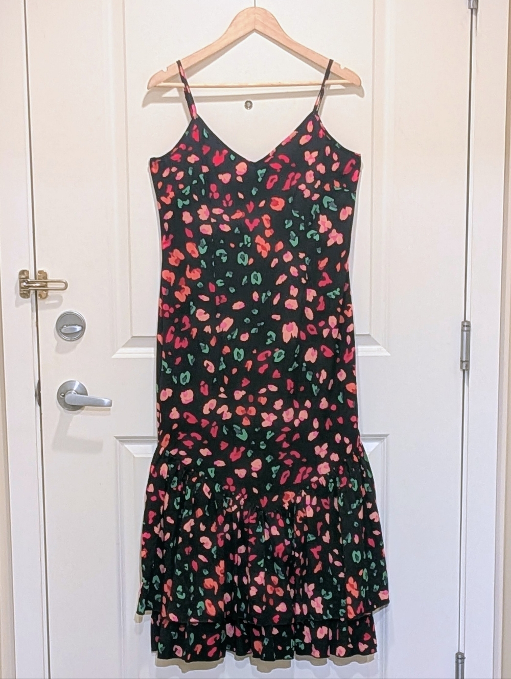 EUC Never Fully Dressed 8 Frida Dress in Black Animal Print w Adjustable Straps